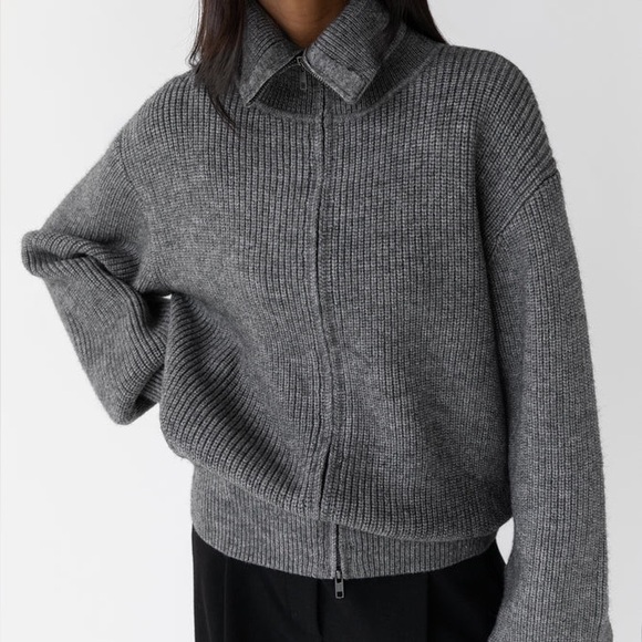 OAK + FORT Sweaters - Oak + Fort High Neckline Zip Up Sweater